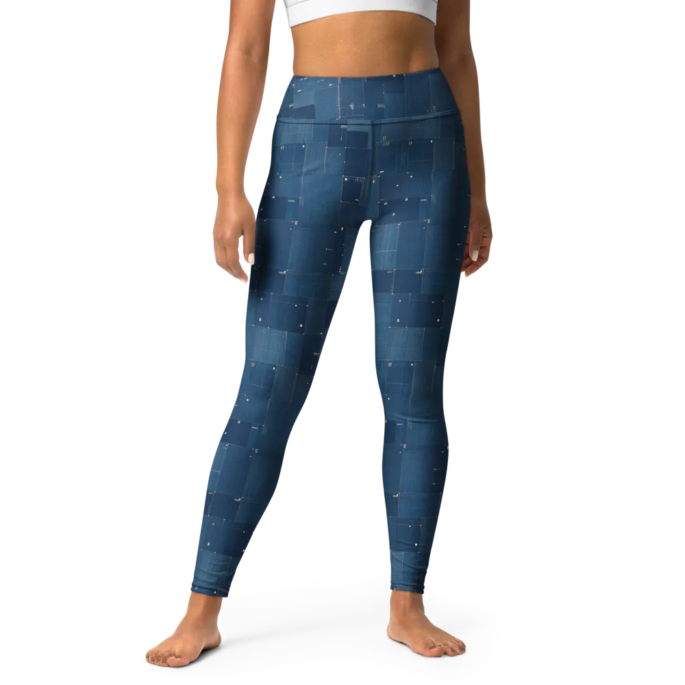 Denim Mosaic on Yoga Leggings — Front