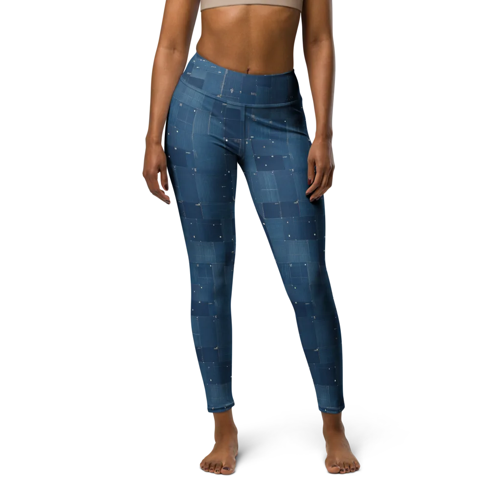 Denim Mosaic on Yoga Leggings — Front