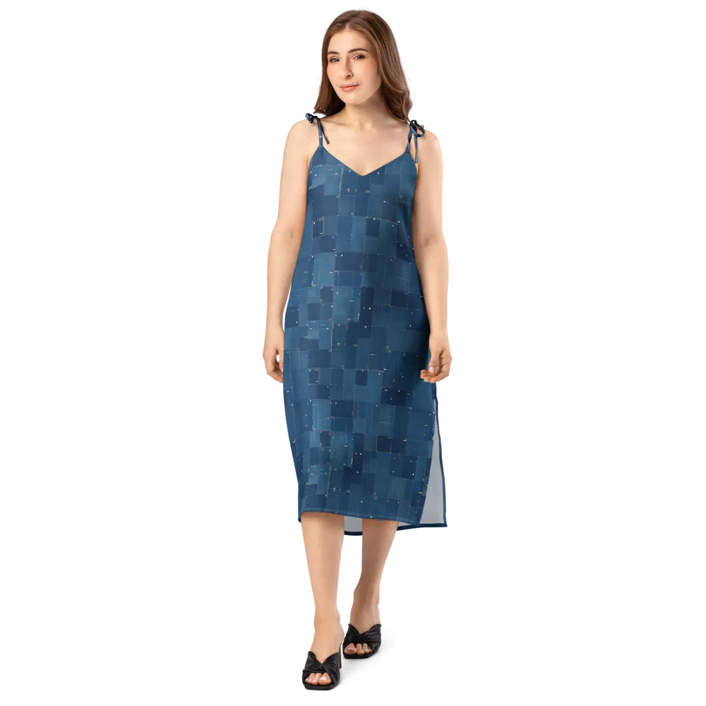 Denim Mosaic on Slip Dress — Front