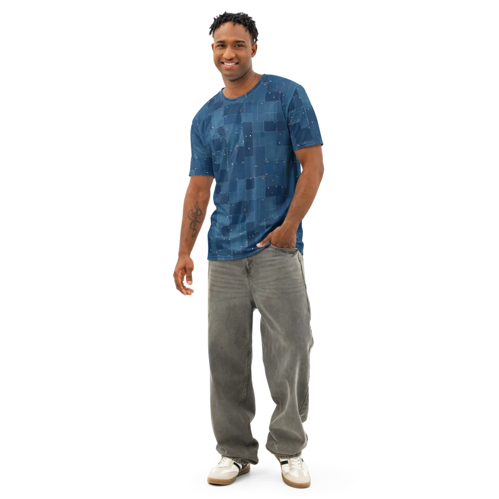 Denim Mosaic on Men's Cotton Crew Neck T-Shirt — Front