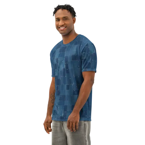 Denim Mosaic on a Men's Cotton Crew Neck T-Shirt