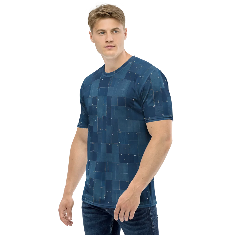 Denim Mosaic on Men's Crew Neck T-Shirt — Left