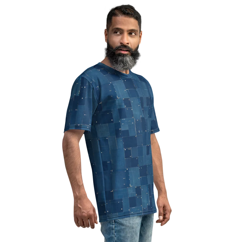 Denim Mosaic on Men's Crew Neck T-Shirt — Right