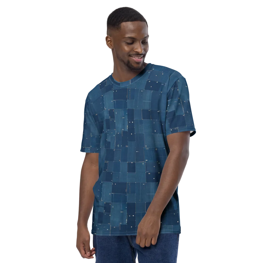 Denim Mosaic on Men's Crew Neck T-Shirt — Left