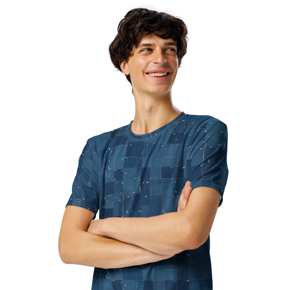Denim Mosaic on Men's Crew Neck T-Shirt — Left Front