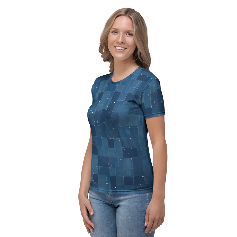 Denim Mosaic on Women's Crew Neck T-Shirt — Left