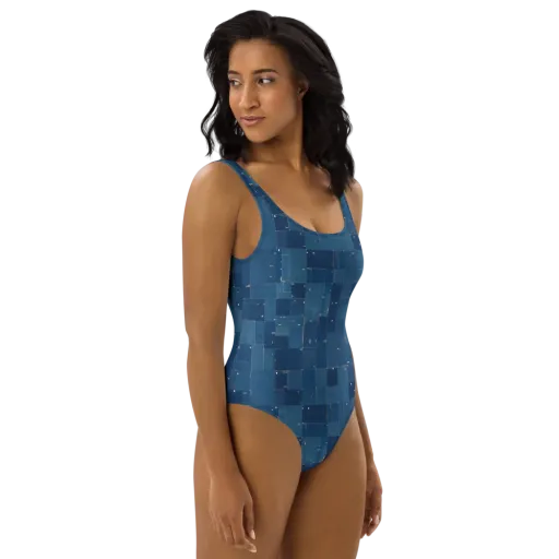 Denim Mosaic on a One-Piece Swimsuit