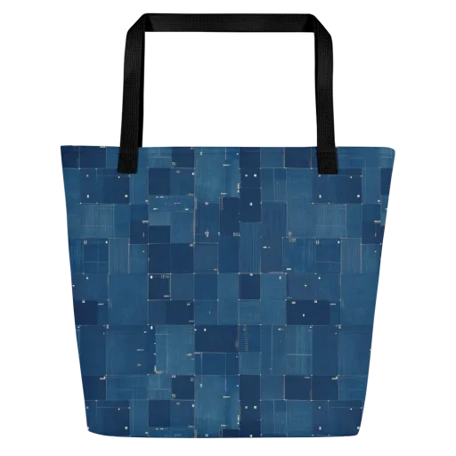Denim Mosaic on a Large Tote Bag W/ Pocket