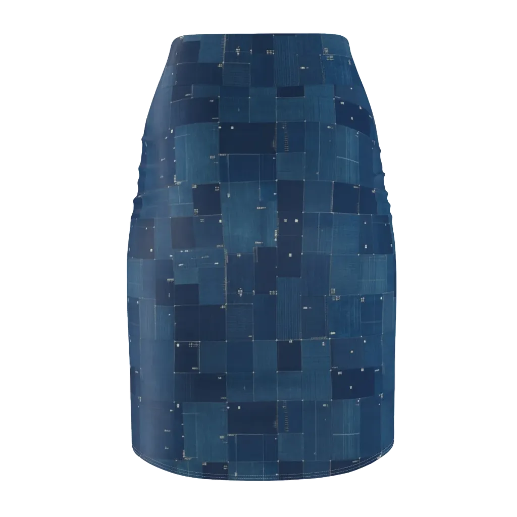 Denim Mosaic on Pencil Skirt — Back