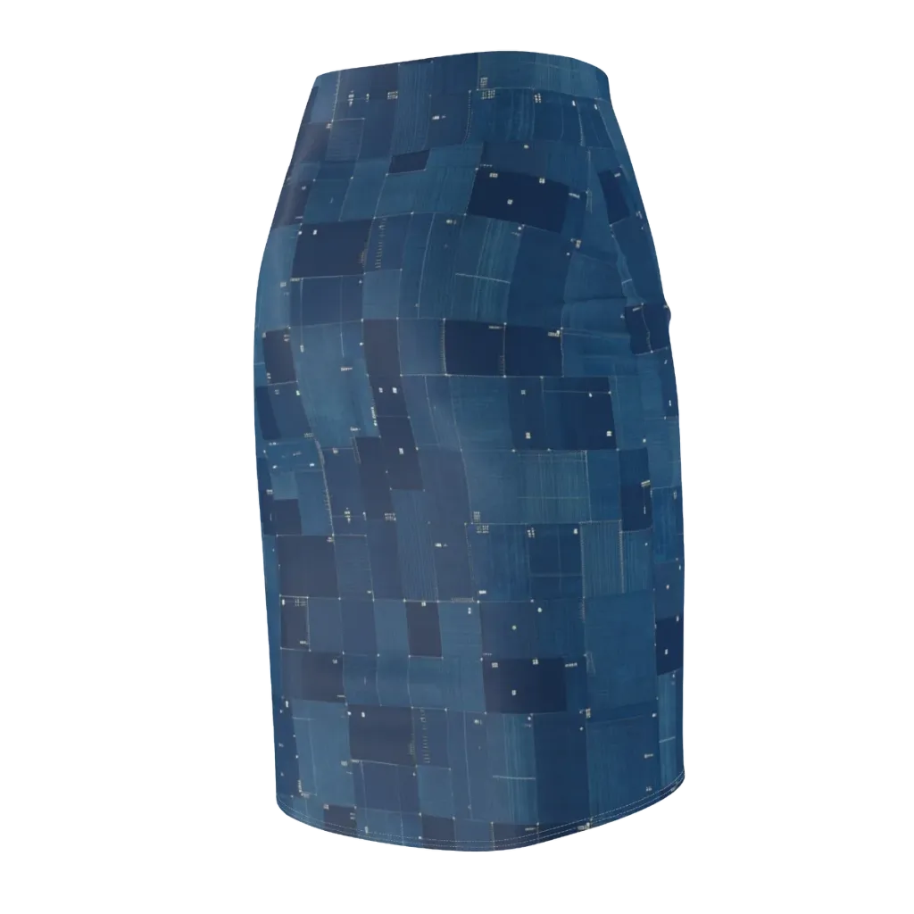 Denim Mosaic on Pencil Skirt — Back Side