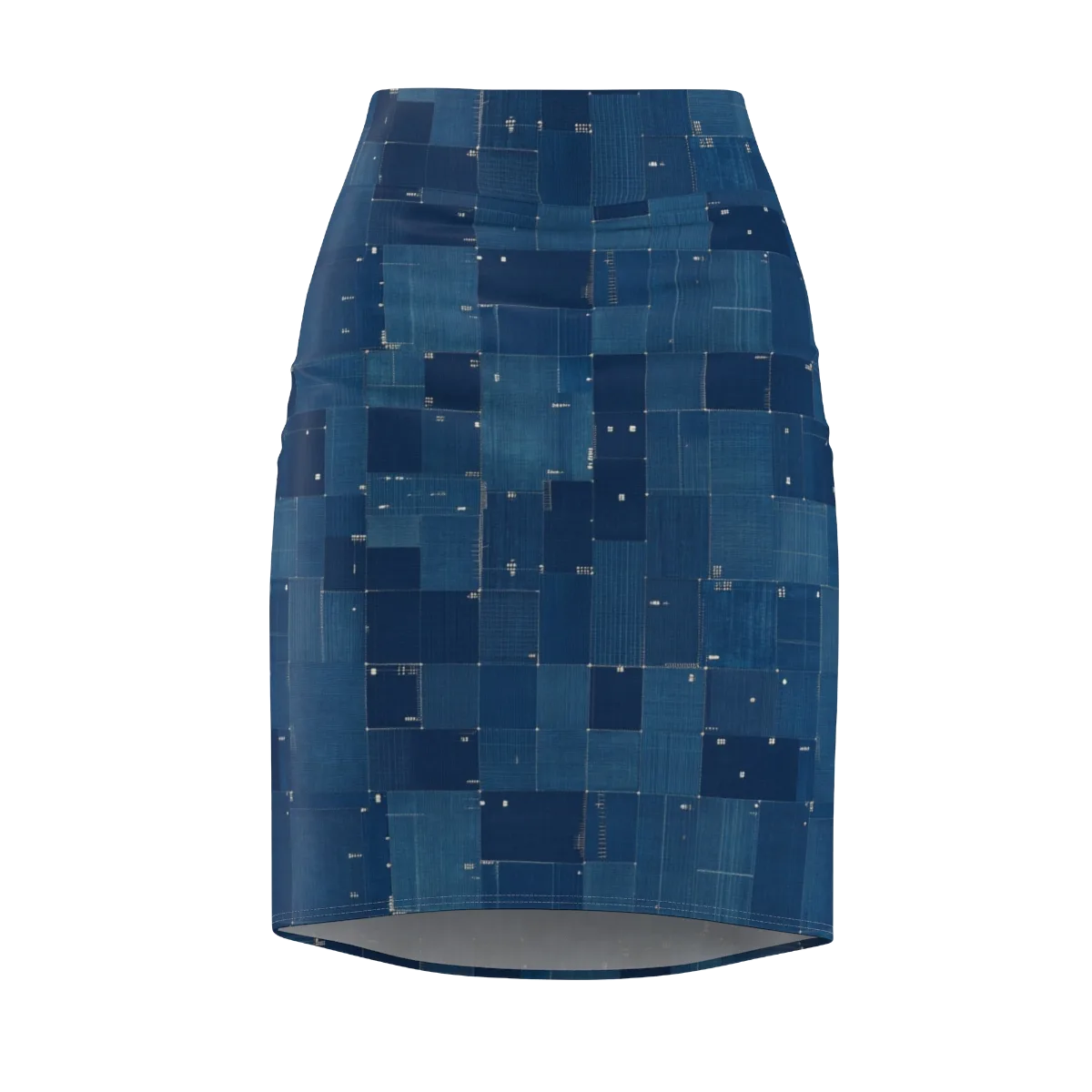 Denim Mosaic on Pencil Skirt — Front