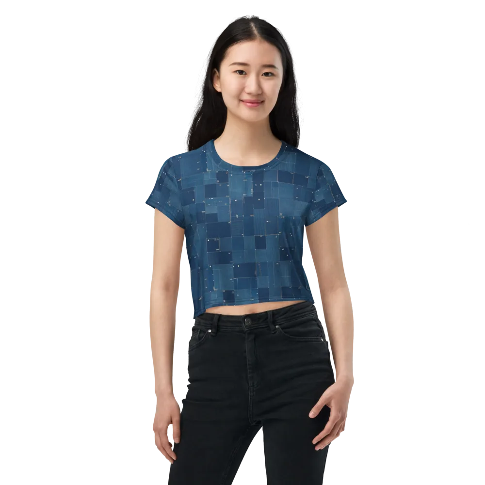 Denim Mosaic on Crop Tee — Front