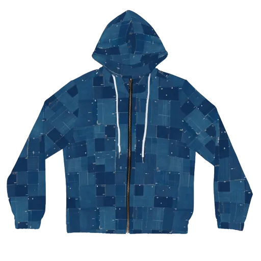 Denim Mosaic on a Women's Full-Zip Hoodie