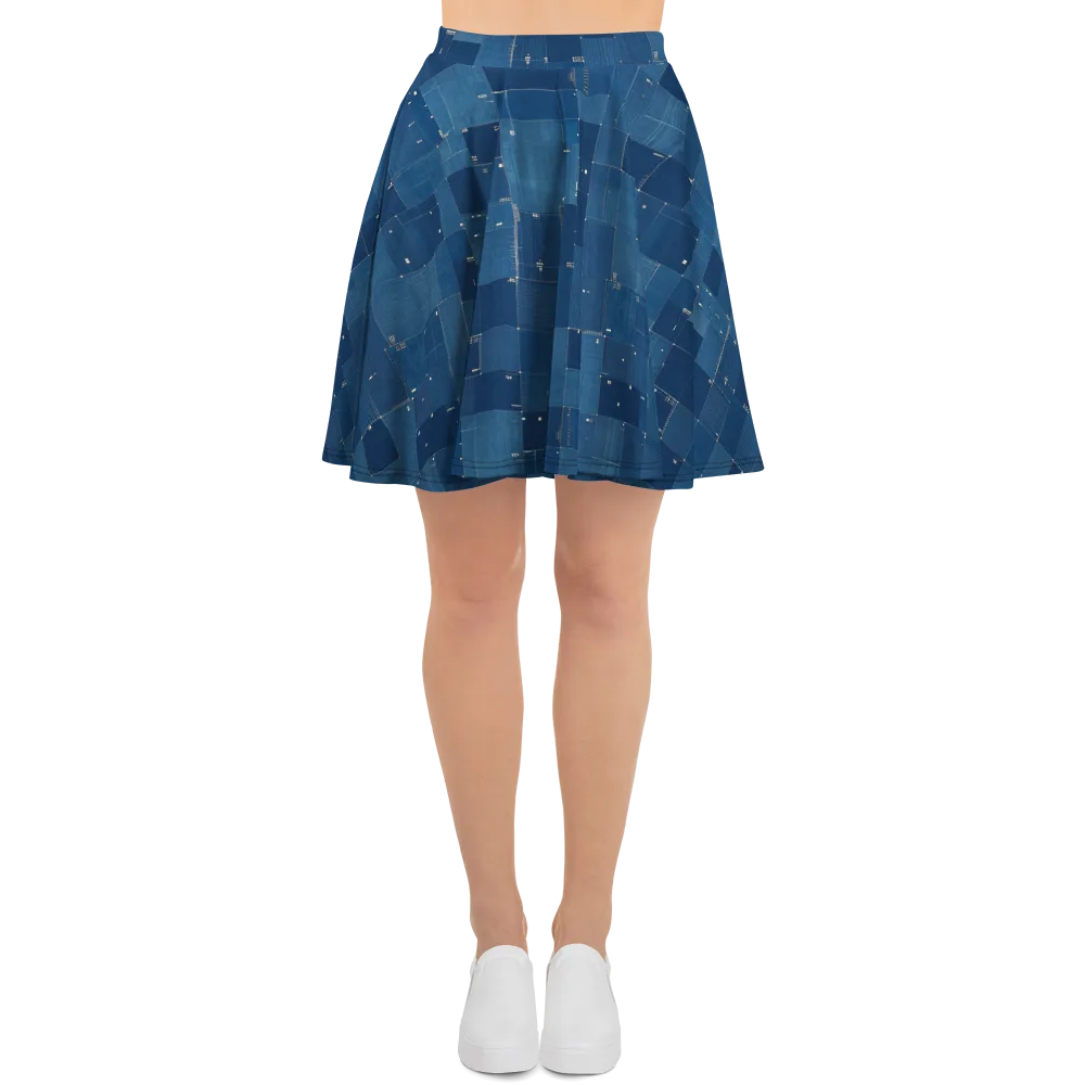 Denim Mosaic on Skater Skirt — Front