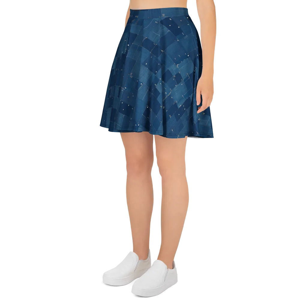 Denim Mosaic on Skater Skirt — Left