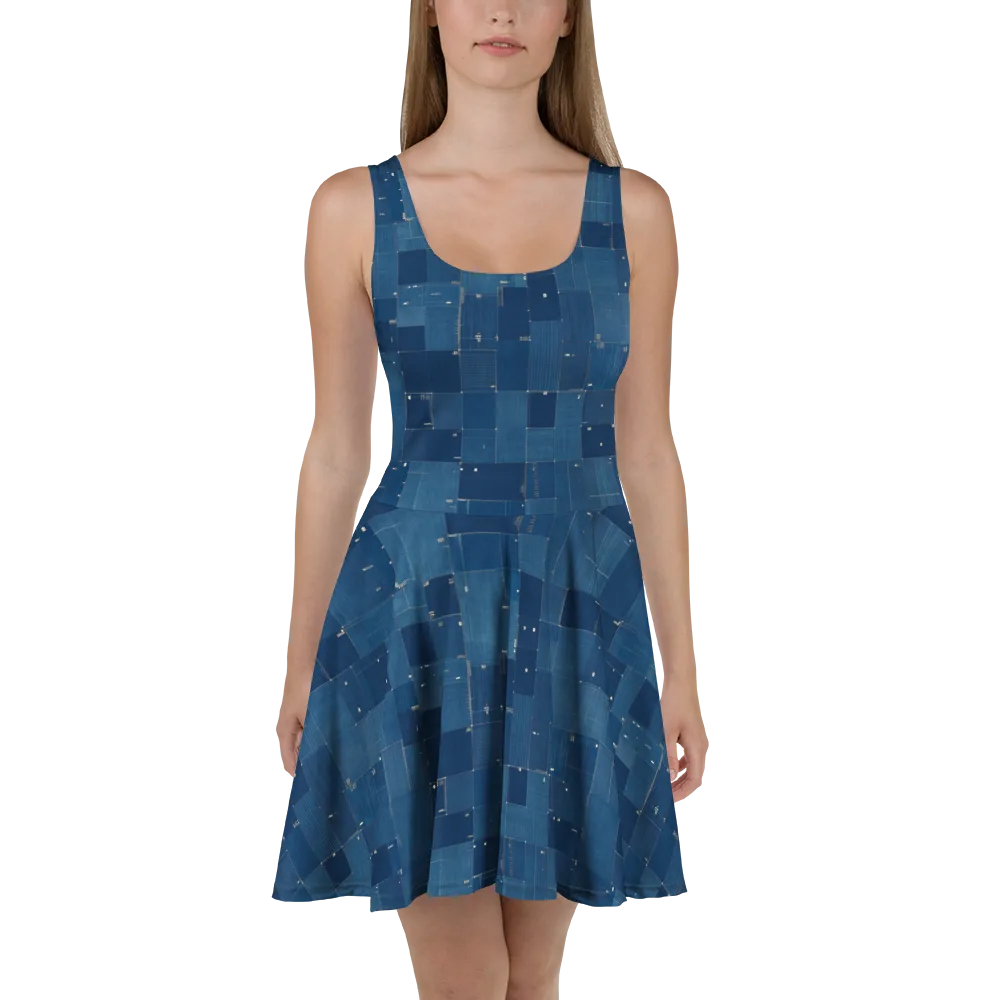 Denim Mosaic on Skater Dress — Front