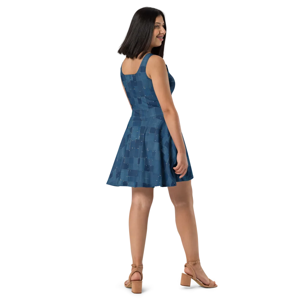 Denim Mosaic on Skater Dress — Right