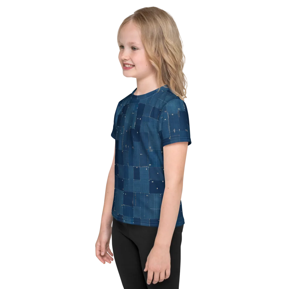 Denim Mosaic on Kids Crew Neck T-Shirt — Left