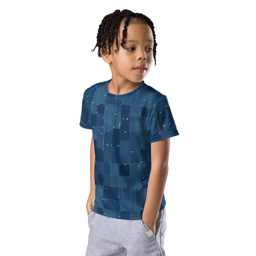 Denim Mosaic on Kids Crew Neck T-Shirt — Left Front