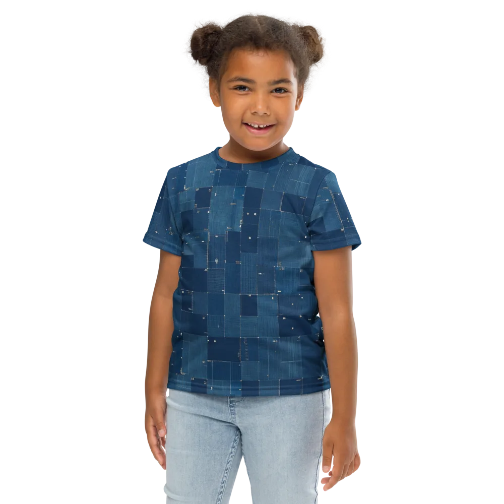 Denim Mosaic on Kids Crew Neck T-Shirt — Front