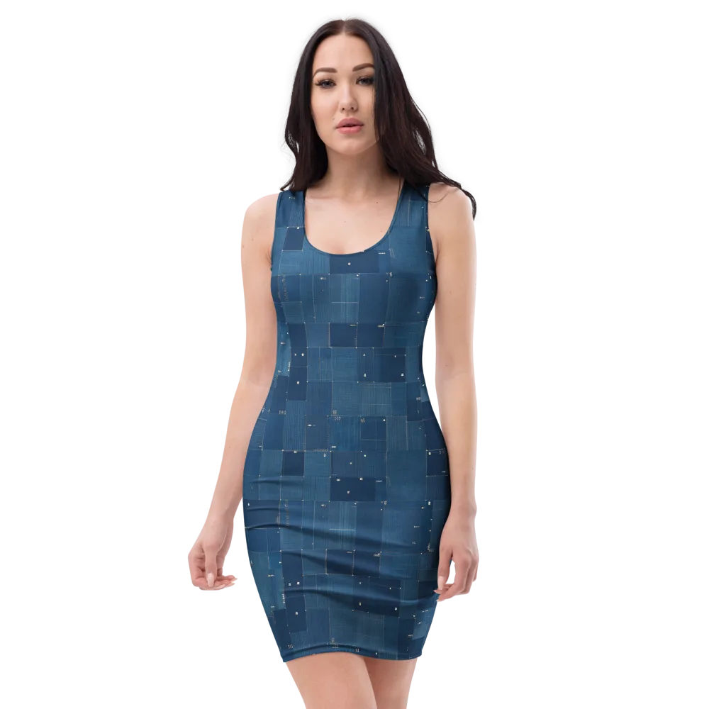 Denim Mosaic on Bodycon Dress — Front