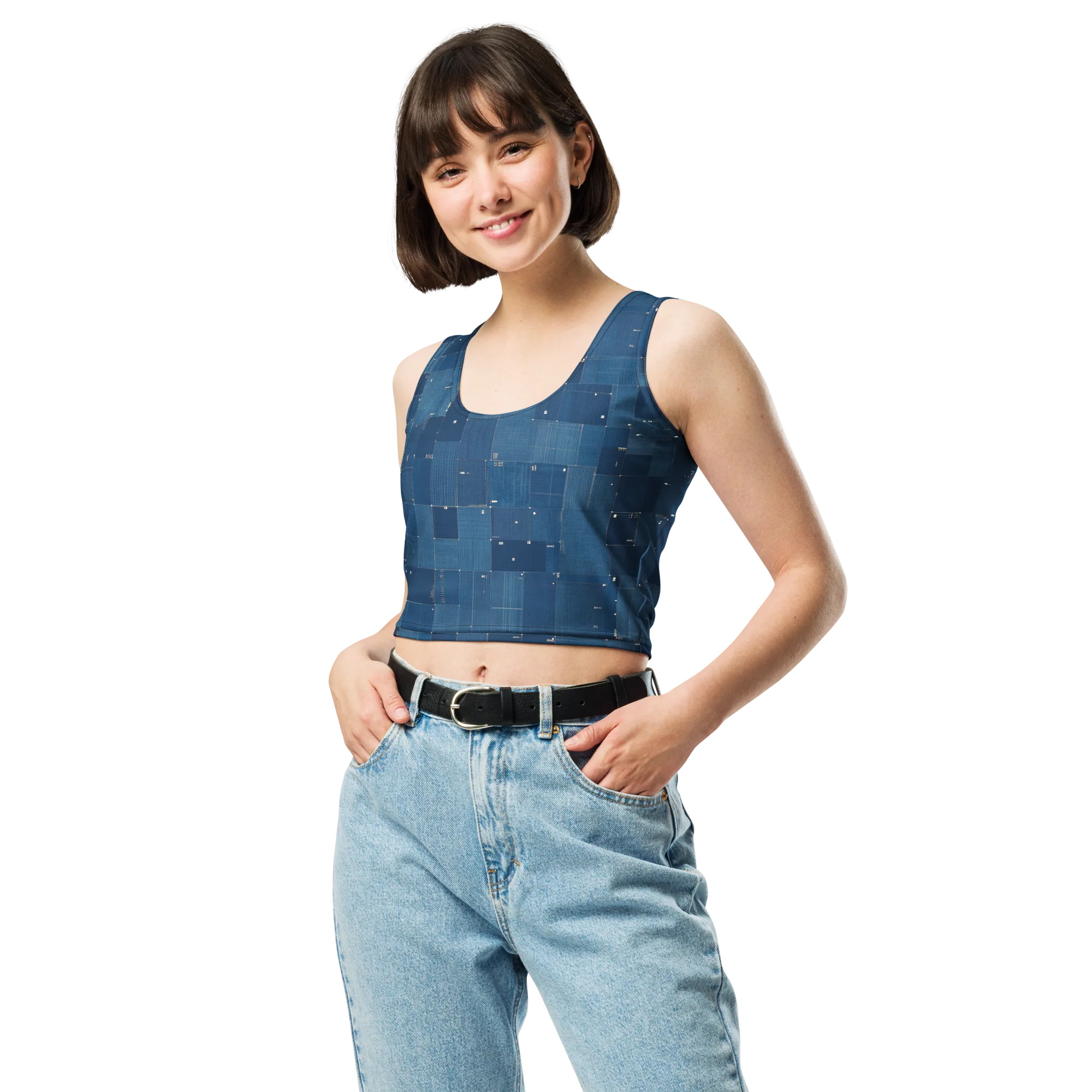 Denim Mosaic on Crop Top — Front