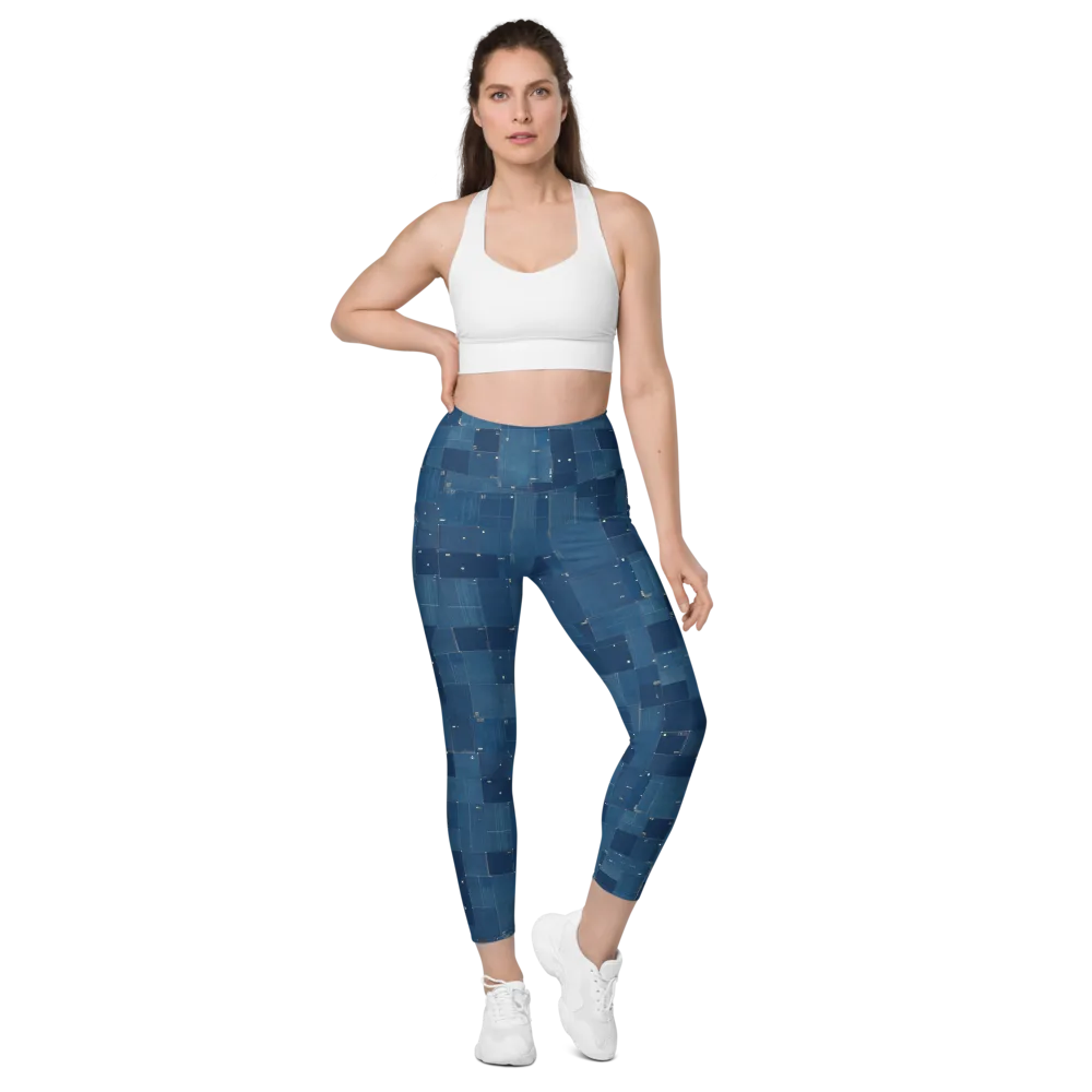 Denim Mosaic on Leggings with Pockets — Front
