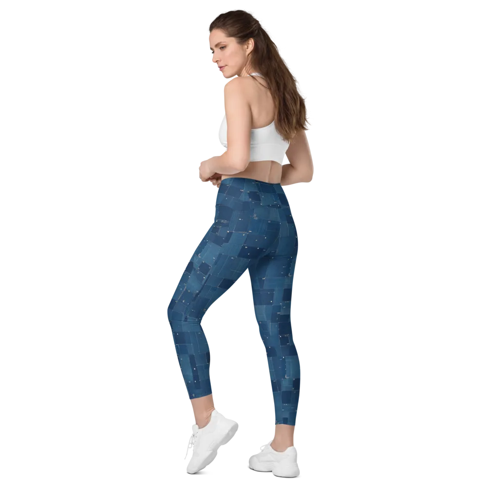 Denim Mosaic on Leggings with Pockets — Left Back