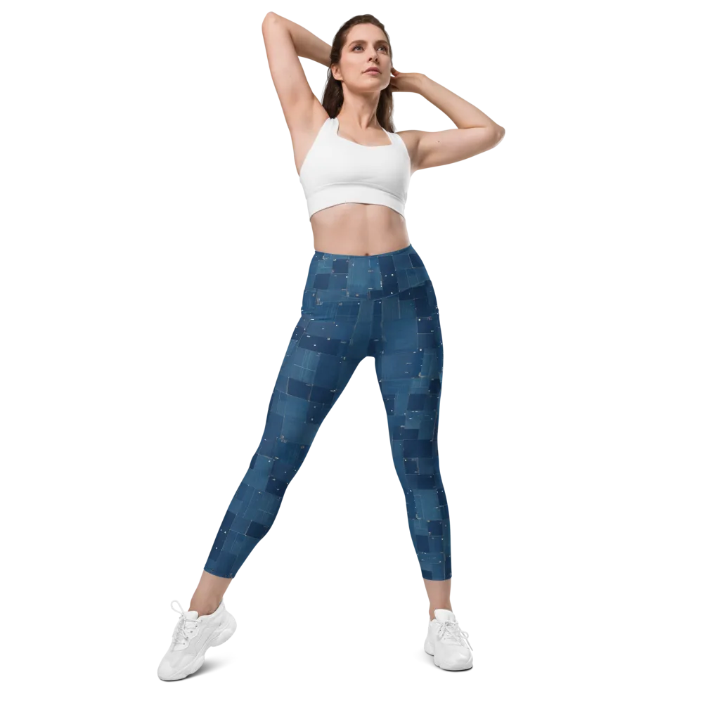 Denim Mosaic on Leggings with Pockets — Front
