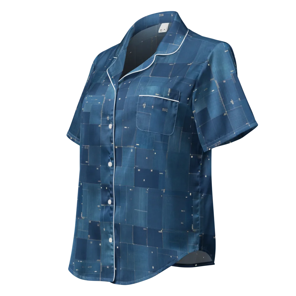 Denim Mosaic on Women's Short Sleeve Pajama Top — Left Front