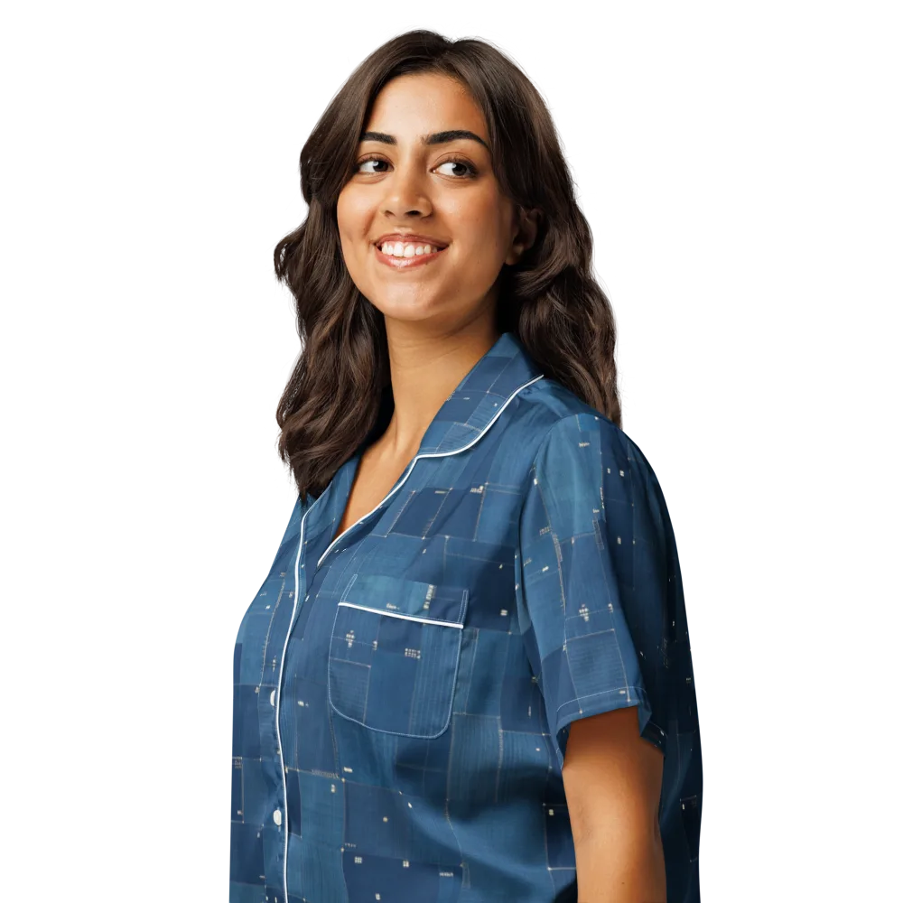 Denim Mosaic on Women's Short Sleeve Pajama Top — Left Front