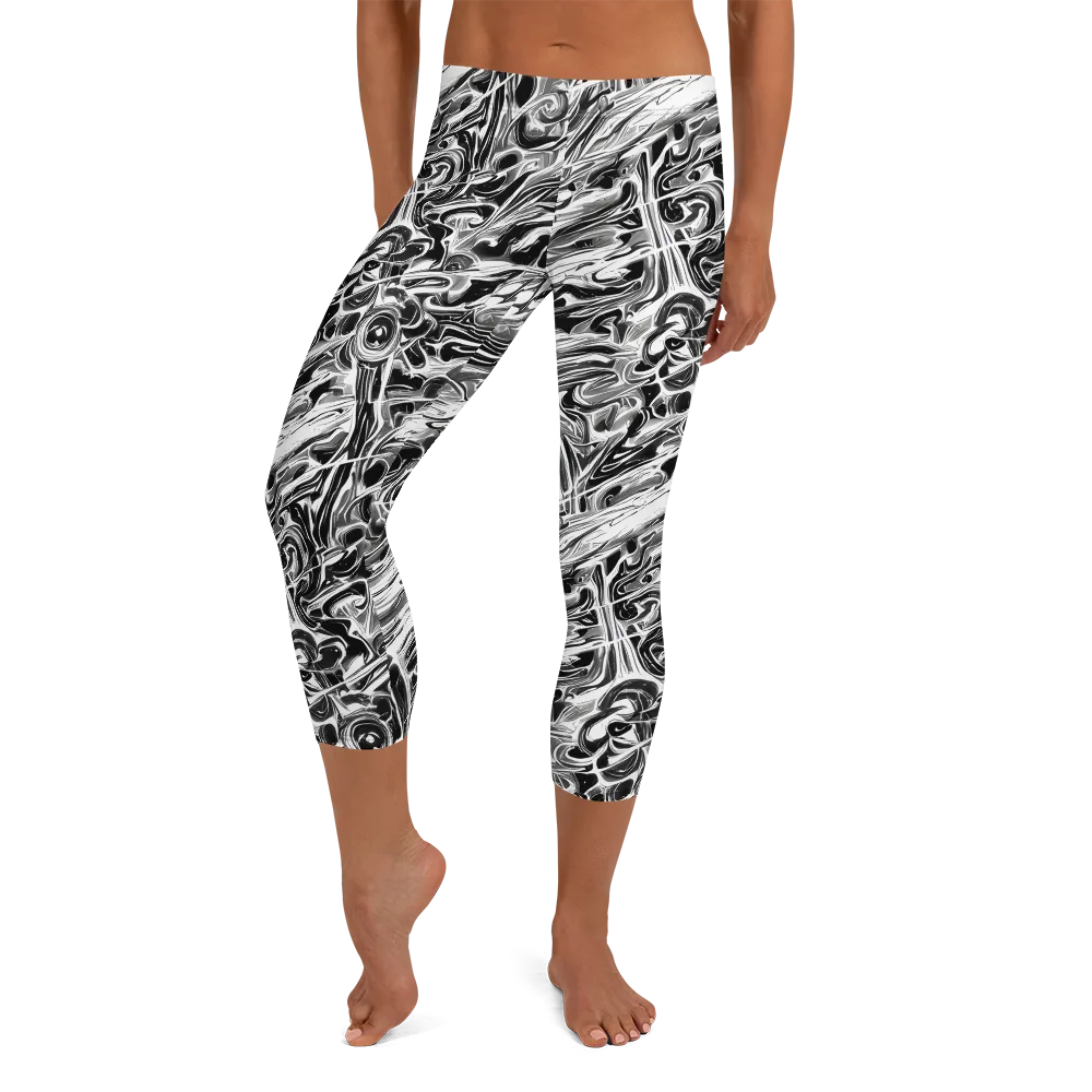 Inkstorm Marble on Capri Leggings — Front