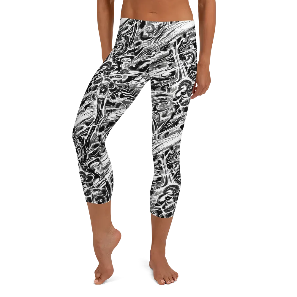 Inkstorm Marble on Capri Leggings — Front