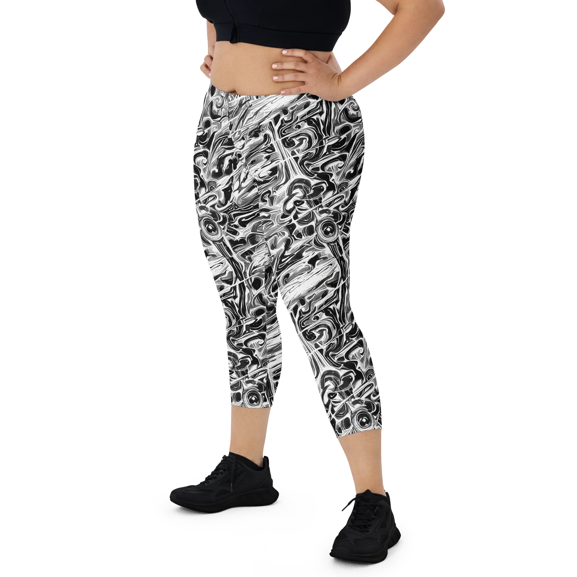 Inkstorm Marble on Capri Leggings — Front