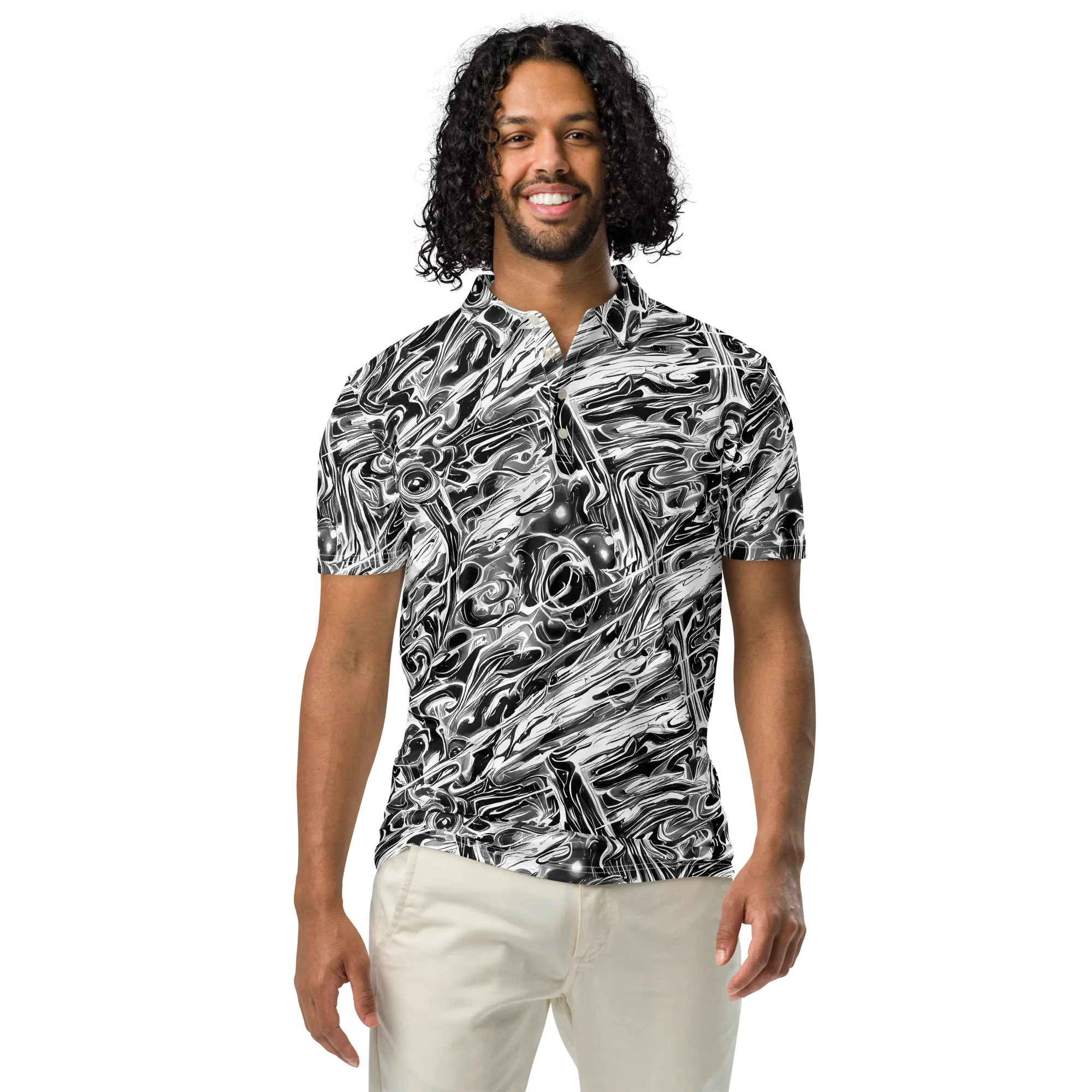 Inkstorm Marble on Men's Slim Fit Polo Shirt — Front
