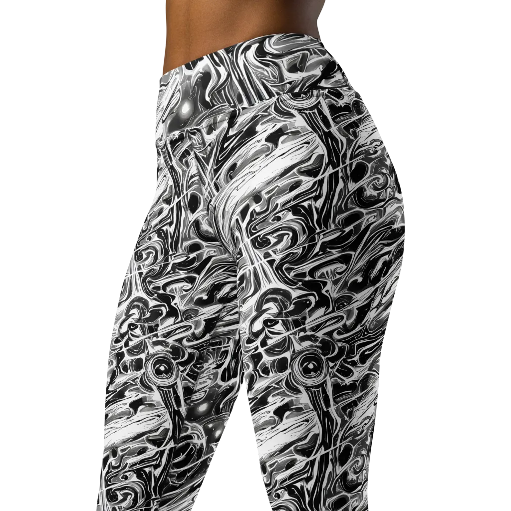 Inkstorm Marble on Yoga Leggings — Left Front