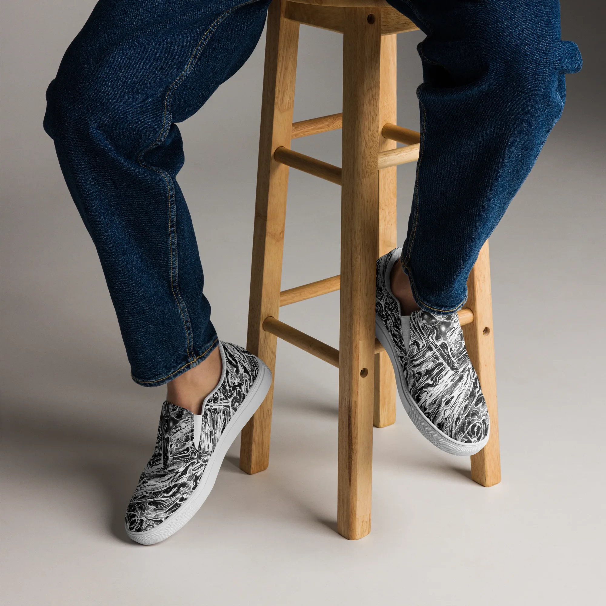 Inkstorm Marble on Men's Slip-On Canvas Shoes — Front