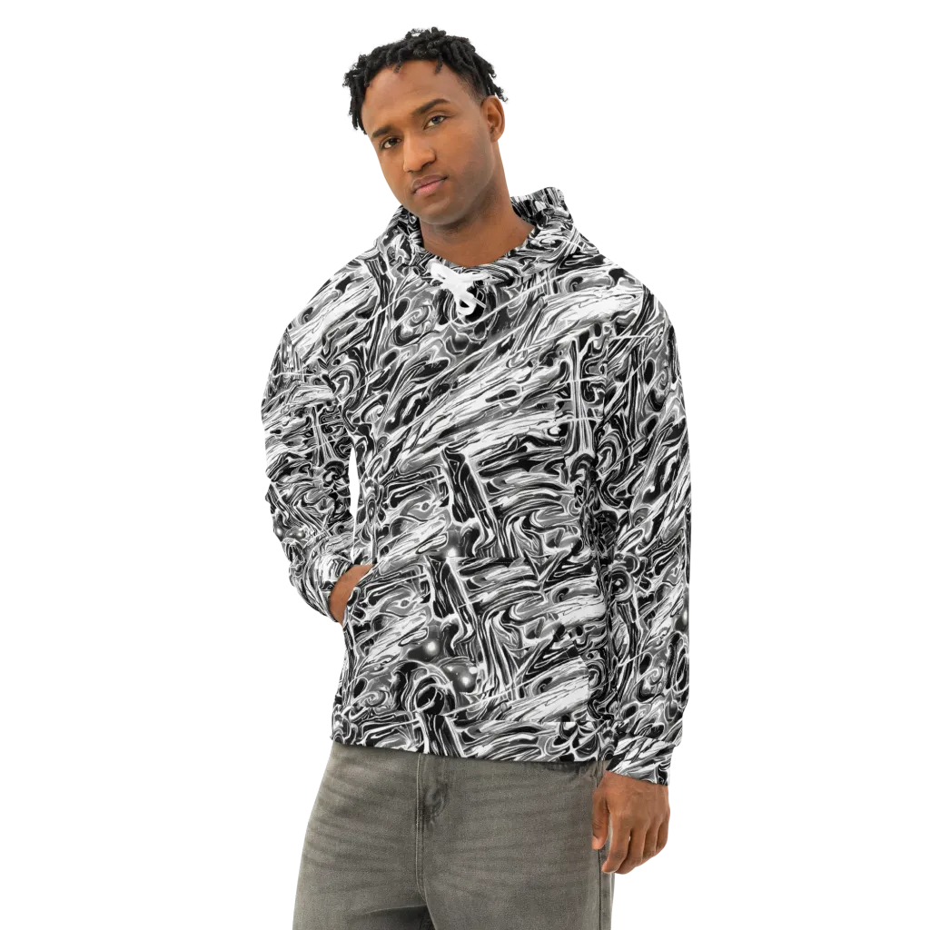 Inkstorm Marble on Cotton Hoodie — Left Front