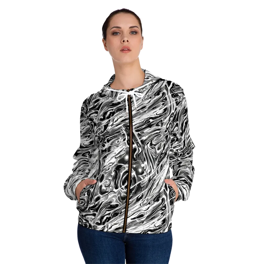 Inkstorm Marble on Women's Full-Zip Hoodie — Front On Person