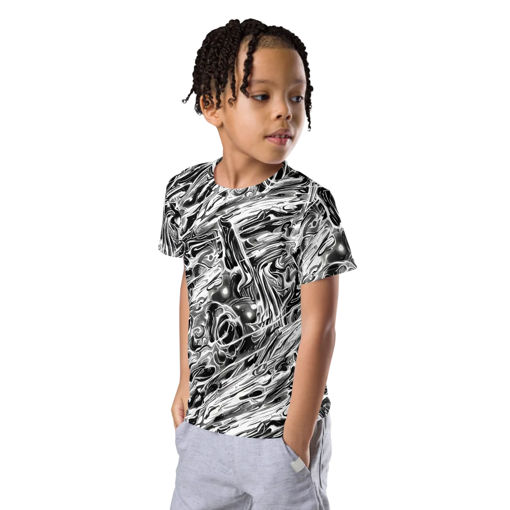 Inkstorm Marble on Kids Crew Neck T-Shirt — Left Front