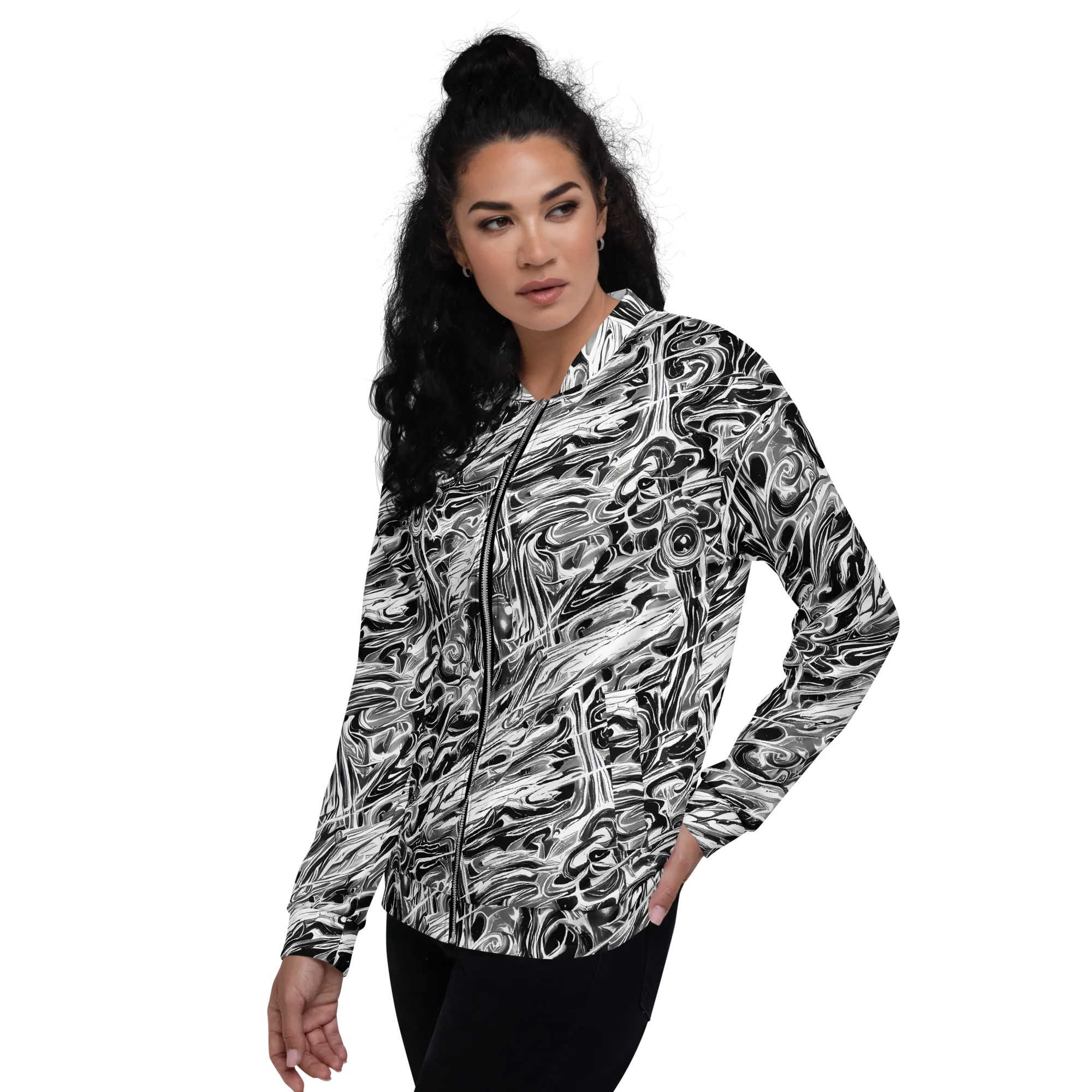 Inkstorm Marble on Bomber Jacket — Left
