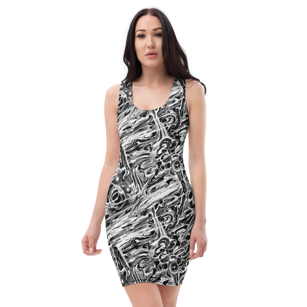 Inkstorm Marble on Bodycon Dress — Front
