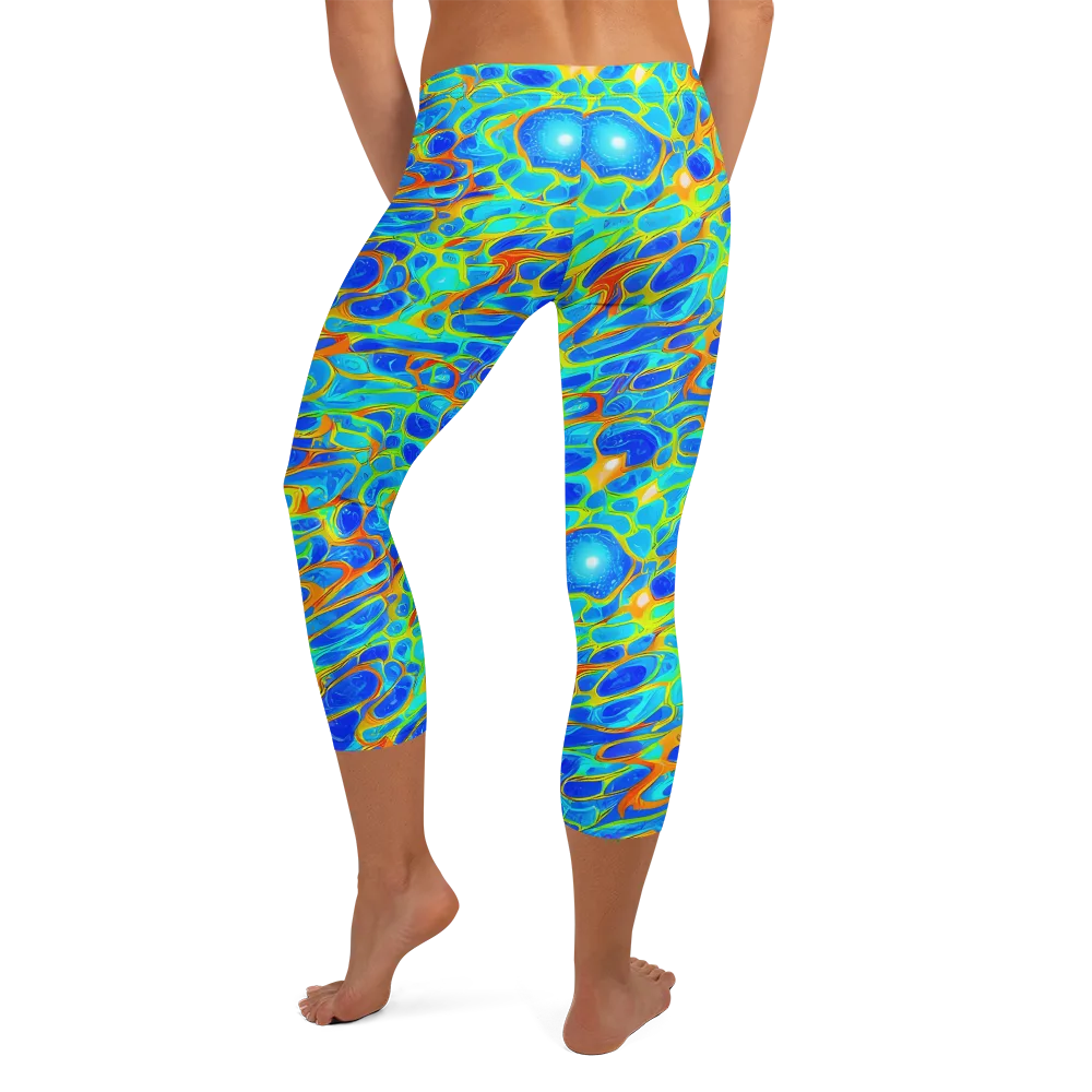 Blue Fireflow on Capri Leggings — Back