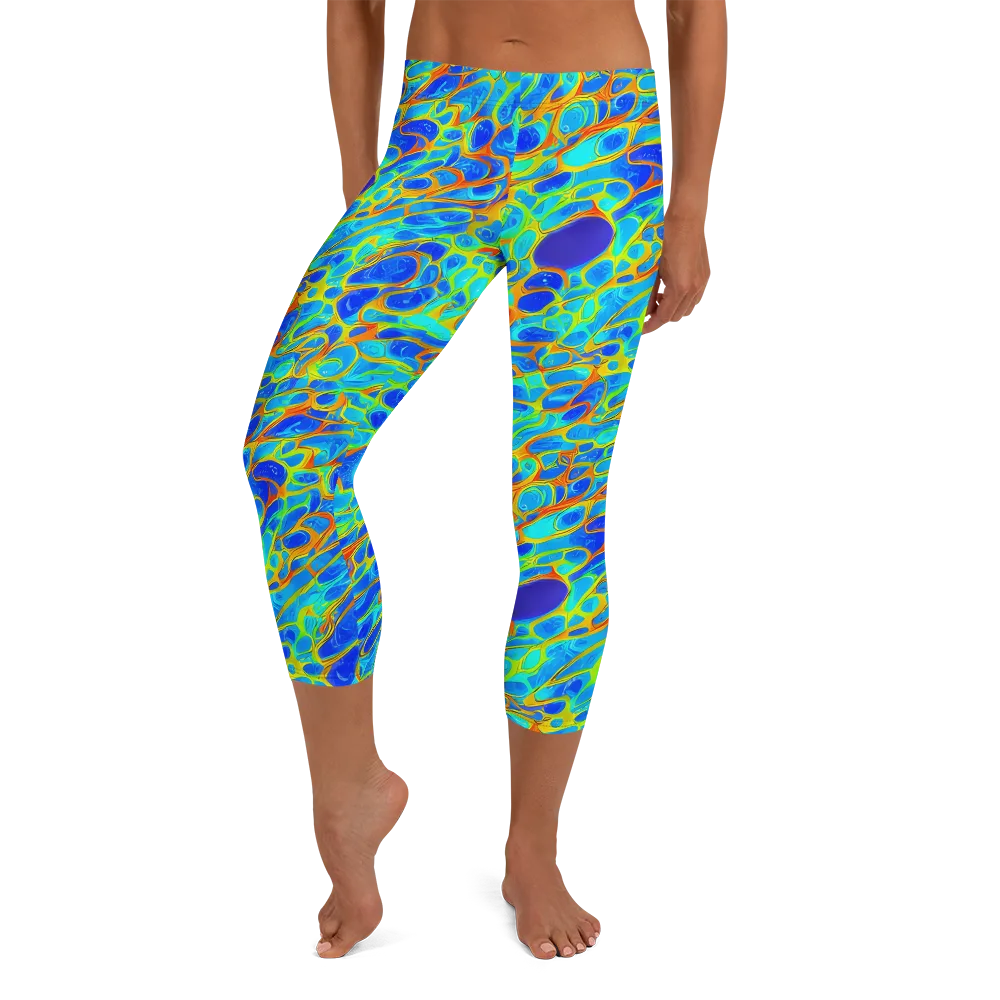Blue Fireflow on Capri Leggings — Front