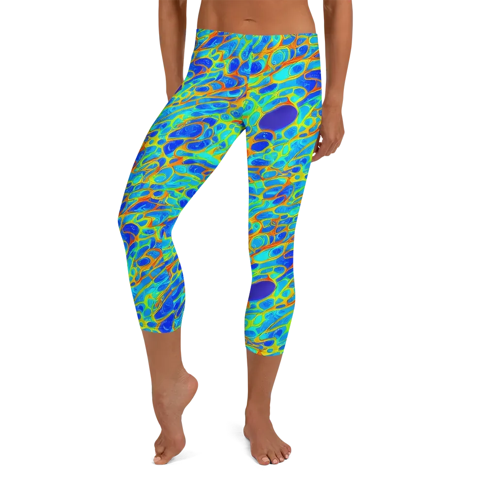 Blue Fireflow on Capri Leggings — Front