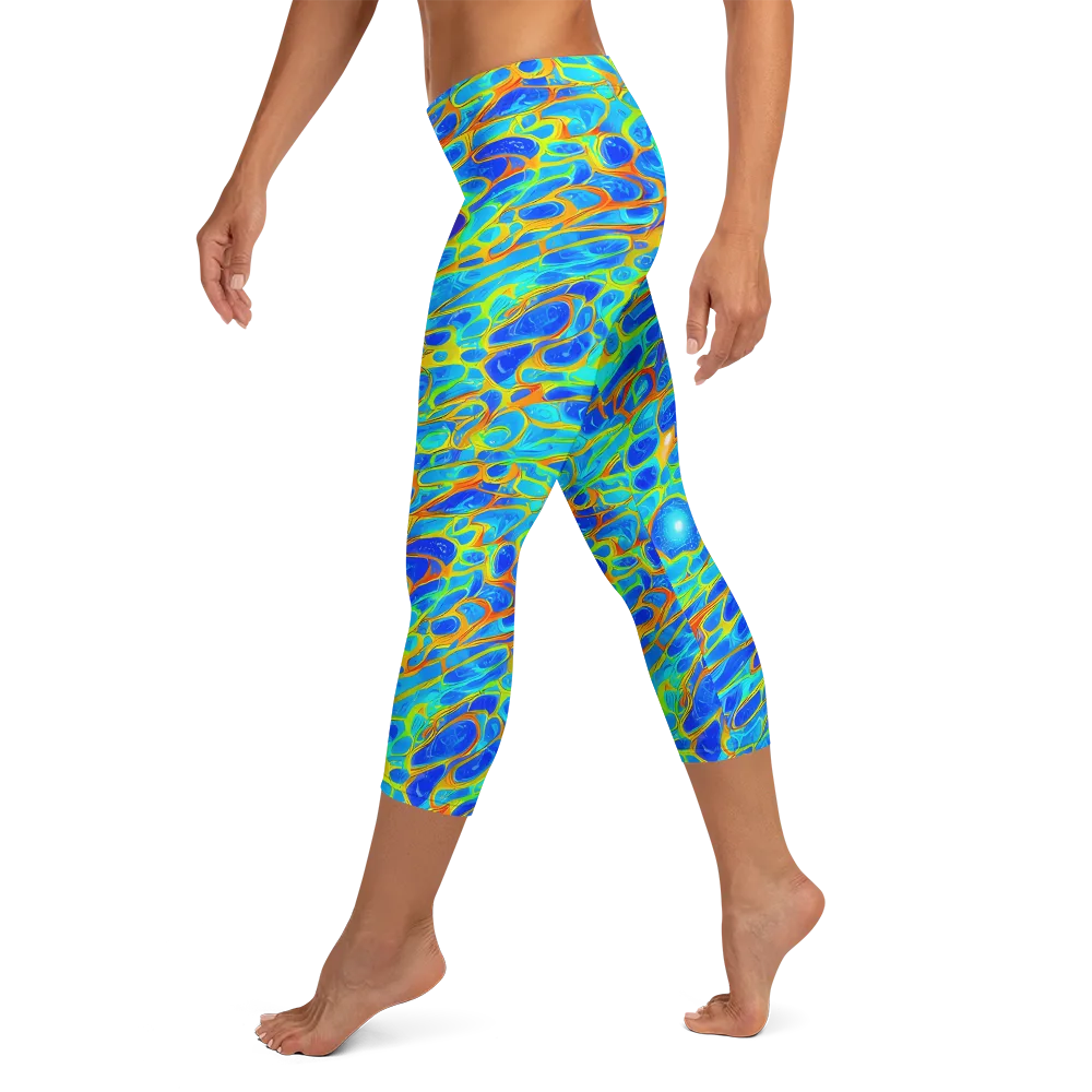 Blue Fireflow on Capri Leggings — Left