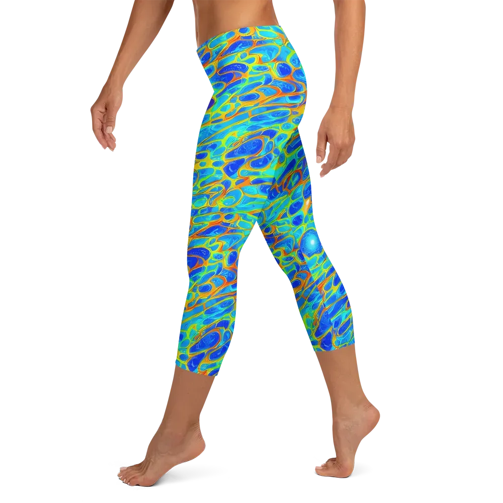 Blue Fireflow on Capri Leggings — Left
