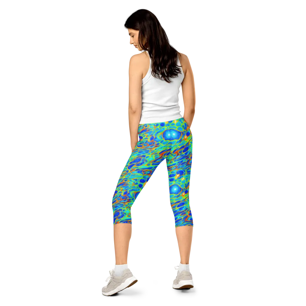 Blue Fireflow on Capri Leggings — Back