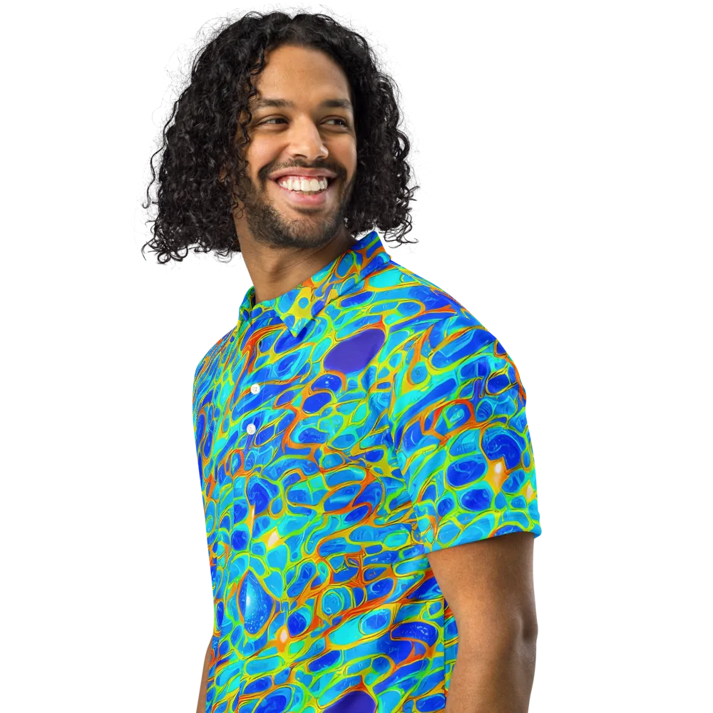 Blue Fireflow on Men's Slim Fit Polo Shirt — Left Front