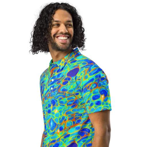 Blue Fireflow on a Men's Slim Fit Polo Shirt